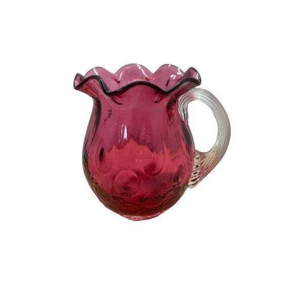 Vintage Pilgrim Glass Co. Cranberry 4" Mini Art Glass Pitcher - Picture 1 of 7
